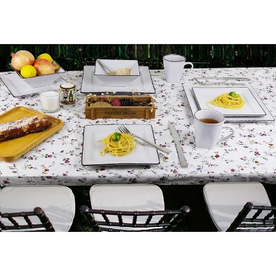 White Square Beaded Ceramic Dinnerware Set, Service for 4