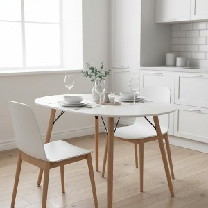 Homy Casa 47.2" Oval Mid-Century Dining Table with Beechwood Legs, White - 1 of 4