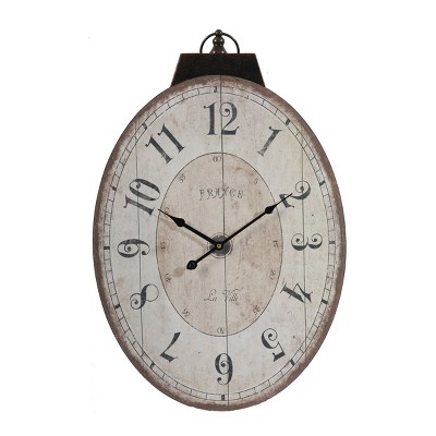 GlasFlength Wall Clocks Retro Oval Traditional Timeless Design Elegant Simple Practical Decor for Living Spaces, Ivory, Beige, 17.7"*1.2"*29"