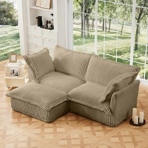 Oversized 83.4" Corduroy Slipcovered L-Shaped Modular Sectional Sofa with French Edges and Removable Covers - 1 of 4