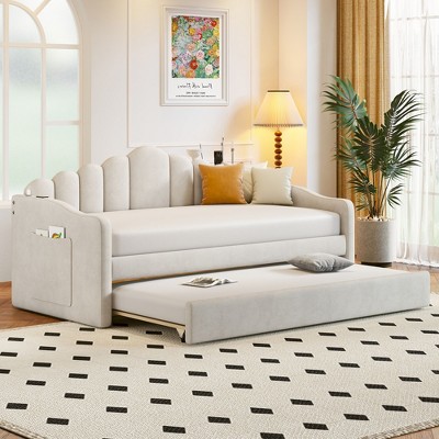 NicBex Twin Size Upholstered Daybed with Trundle,Velvet Sofabed with USB Charging Ports for Bedroom,Living Room,Apartment