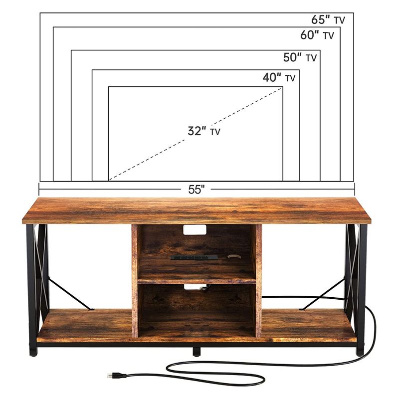 Fabato Wood TV Stand and Entertainment Center with Socket Plug-In Station, Height Adjustable Shelf, and Wire Threading Holes, 5 of 7