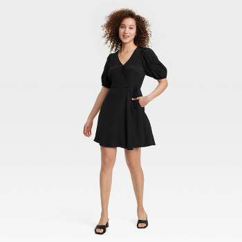 Women's Balloon Short Sleeve Mini Wrap Dress - A New Day™