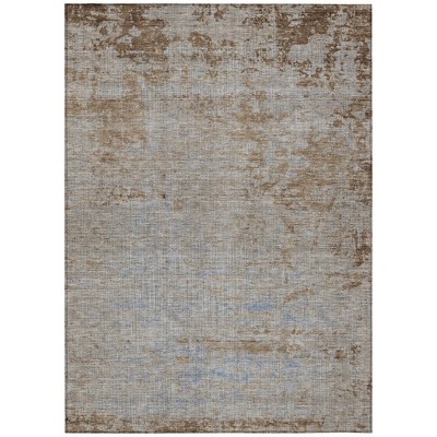 Taupe And Denim Blue Abstract Washable Indoor Outdoor Area Rug