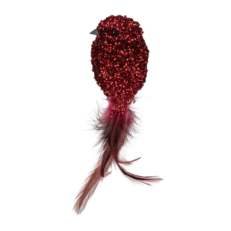 Northlight Sequined Bird with Feather Tail Christmas Clip-on Ornament - 6" - Red, 4 of 6
