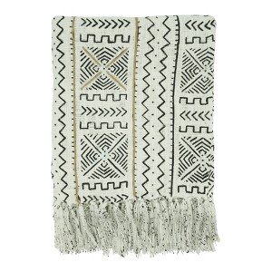 Saro Lifestyle Saro Lifestyle Mudcloth Design Throw Blanket, White, 50"x60" - 1 of 4