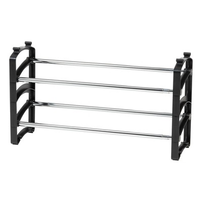 IRIS 2 Tier Slim Extendable and Stackable Metal Shoe Rack Black