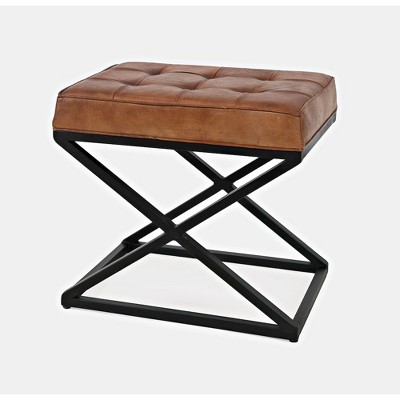 Industrial Genuine Distressed Leather Tufted Ottoman Stool