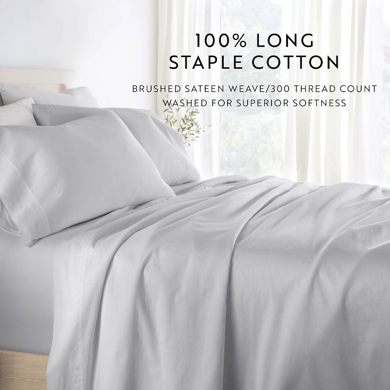 300 Thread Count 100% Cotton 4 Piece Solid Sheet Set Sateen Weave - Becky Cameron, 4 of 14