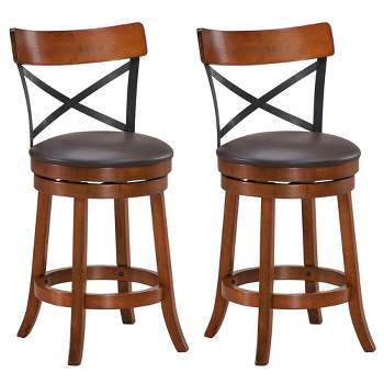 Costway Set of 2 Bar Stools Swivel 25'' Dining Bar Chairs with Rubber Wood Legs