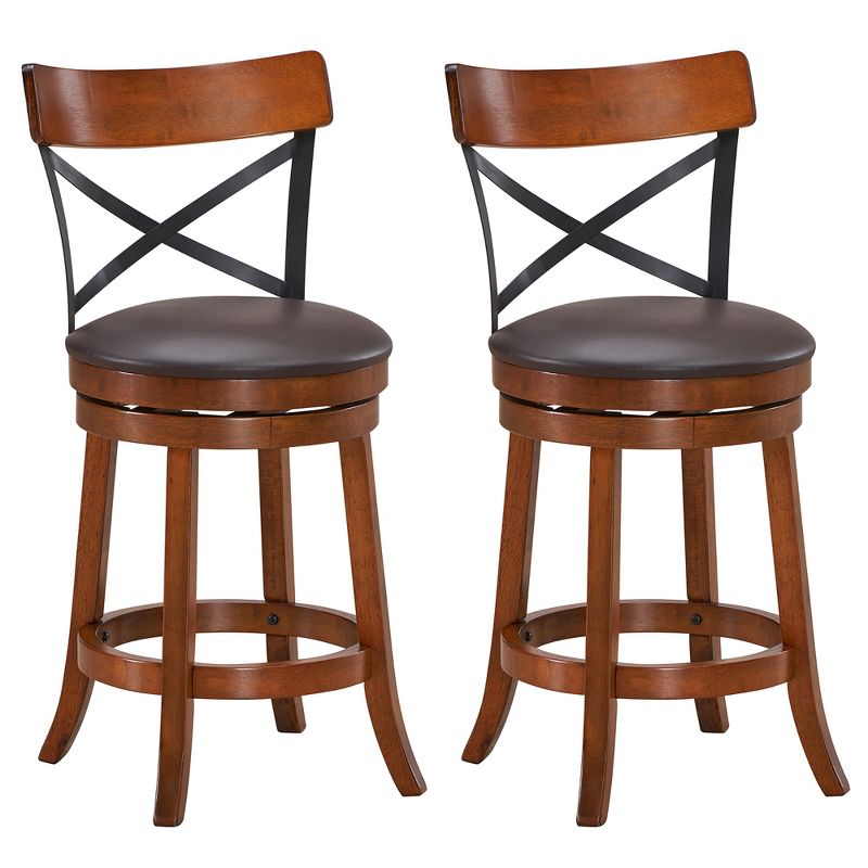 Costway Set of 2 Bar Stools Swivel 25'' Dining Bar Chairs with Rubber Wood Legs, 1 of 11