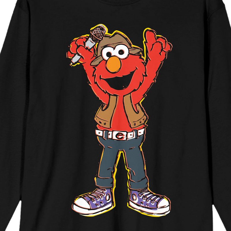 Sesame Street Elmo With Microphone Men's Black Long Sleeve Shirt, 2 of 4