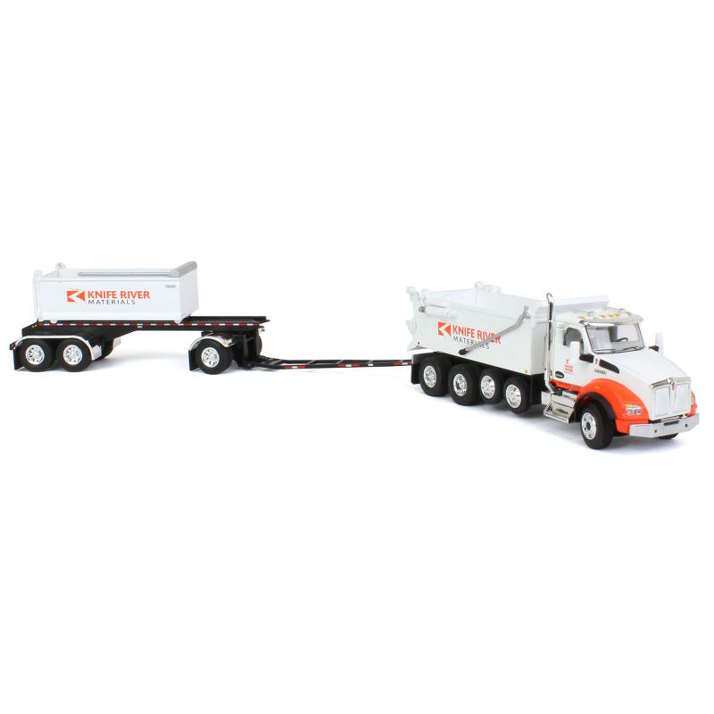 First Gear DCP 1/64 Kenworth T880 Dump w/ Dolly & Rogue Tandem Dump Trailer, Knife River, 2021 Natl Toy Truck 'N Construction 69-1068, 2 of 7