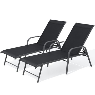 Pellebant Outdoor Lounger Aluminum Adjustable Chaise Lounge Chairs with Arms (Set of 2)