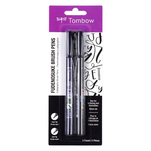 2pk Tombow Fudenosuke Calligraphy Fine Point Brush Pens - Black