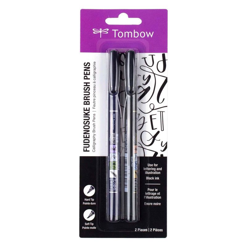 2pk Tombow Fudenosuke Calligraphy Fine Point Brush Pens - Black, 1 of 9