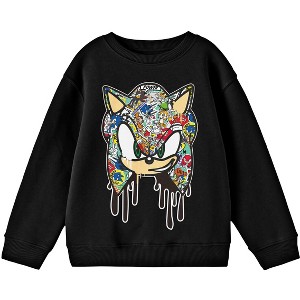 Bioworld Sonic The Hedgehog Graffiti Portrait Youth Black Crew Neck Sweatshirt - 1 of 3