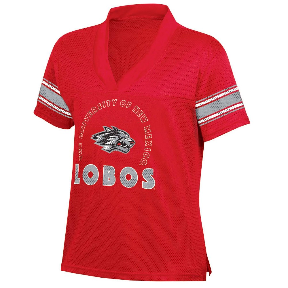 NCAA New Mexico Lobos Women's Mesh Jersey T-Shirt - M: Fit, V Neck, Short Sleeve, Lightweight Fabric