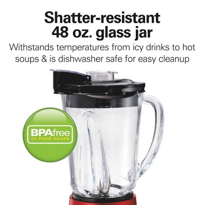 Hamilton Beach Wave Action Blender 48oz Red 53519FG: 700W Glass Jar, 6 Speeds, Dishwasher-Safe, Smoothie & Kitchen Blender