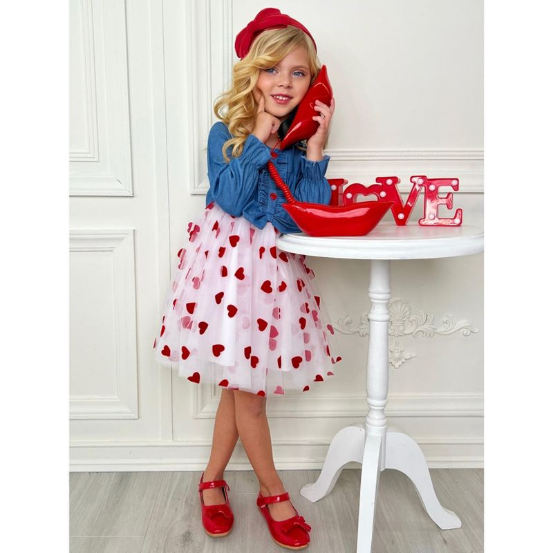 Girls Queen of Hearts Chambray Tutu Dress - Mia Belle Girls, 1 of 7
