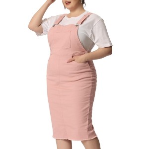 Agnes Orinda Women's Plus Size Denim Suspender Ripped Hem Side Pockets Casual Mini Sundresses - 1 of 4