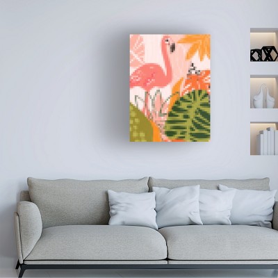 Pixel Tropics I Pink Flamingo Canvas Art with Wood Frame