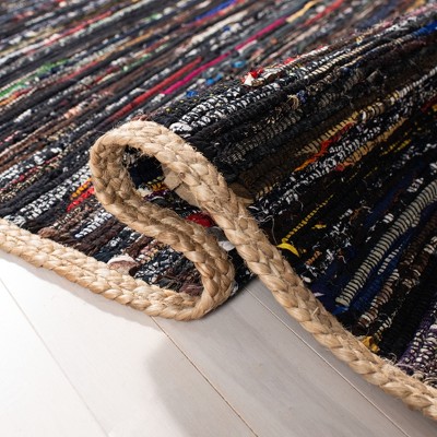 Coastal Charm Black Cotton Handwoven Ikat Area Rug - 5' x 8'