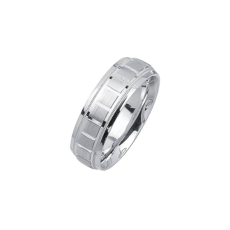 Pompeii3 Mens 7mm 14K White Gold Hand Made Comfort Fit Wedding Band Ring, 2 of 4