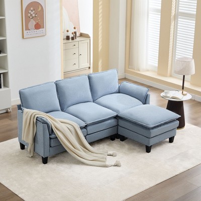 HYLEORY 75.59'' Width Modern Linen Flannel Fabric L-Shaped Sectional Sofa with Ottoman for living room