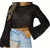 Coolmee Womens  Crochet Crop Top Sexy Long Sleeve See Through Hollow Out Mesh Bikini Cover Ups Shirts - 2 of 3