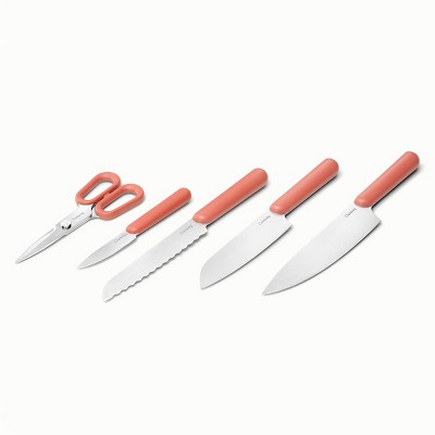 Caraway Home 5pc Knife Set Perracotta: Stainless Steel Blades, Plastic Handles, Includes Shears & Chef Knife, Hand Wash