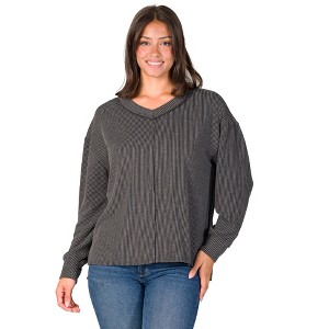 24seven Comfort Apparel Relaxed Fit Ribbed Knit V Neck Sweater Top - 1 of 4
