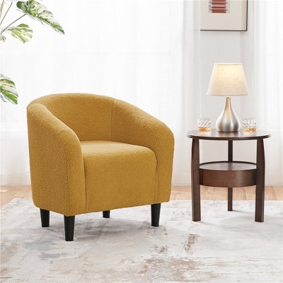Mustard Yellow Boucle Barrel Accent Chair with Manufactured Wood Frame