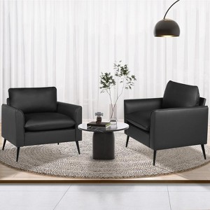 TYBOATLE Dark Gray Leather Accent Chair, Cozy Mid-Century Armchair for Living Room, Lobby, Office - 1 of 4