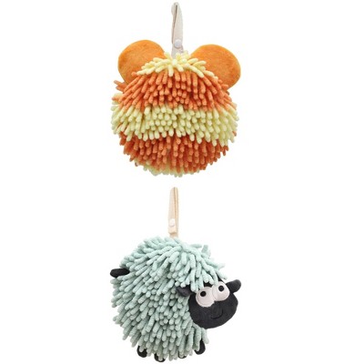 REGALWOVEN 2 Packs Chenille Fuzzy Ball Bathroom Sheep Shape Absorbent Fast Drying Hand Towels 7" x 7"