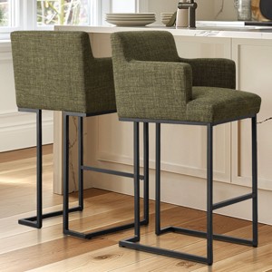 Set of 2 Upholstered Bar Stools with Armrests, 28.5" Seat Height Counter Chairs with Black Metal Sled Legs for Kitchen Island-Maison Boucle - 1 of 4