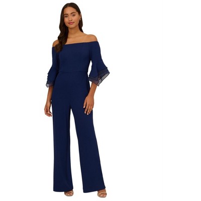 Adrianna Papell Womens Organza Crepe Jumpsuit, Blue, 6P