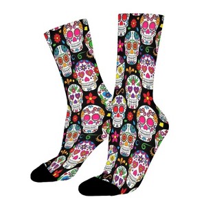 Sugar Skulls Women Printed Crew Socks Funny Funky Socks Soft Polyester Novelty Gifts for Artists Men - 1 of 1