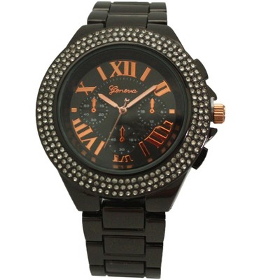 OLIVIA PRATT CLASSY 3-DIAL AND RHINESTONE BEZEL METAL WATCH