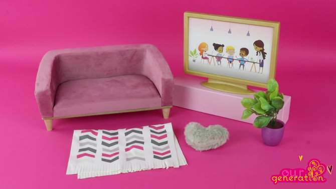 Our Generation Lovely Living Room Furniture Accessory Set for 18&#34; Dolls, 2 of 8, play video