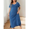 Women's Plus Size V Neck Short Sleeve Slit with Pockets Soft Long Nightgowns - Agnes Orinda - 2 of 4