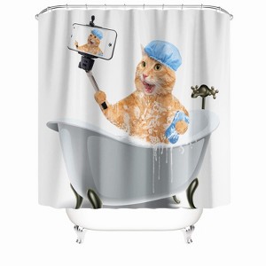 Bathing Cat Shower Curtains for Bathroom Waterproof Fabric Bath Curtain Durable Soft Stylish Bathroom Decor 72x72 Inch - 1 of 1