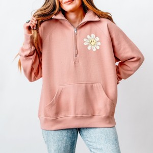 S.W.Smiley Blooming Daisies - Women's Quarter Zip Fleece Graphic Sweatshirt - 1 of 4