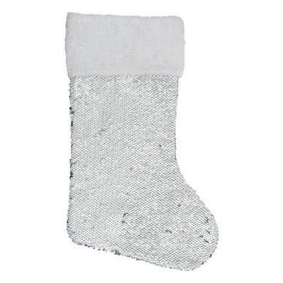 19'' White and Silver Sequin Christmas Stocking with Faux Fur Cuff