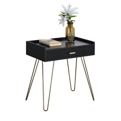 Syemin End Tables Wood Storage End Table Nightstand with Shelf Sofa Storage Side Table Bedside Tables for Small Space, Black, 22"*14"*24"