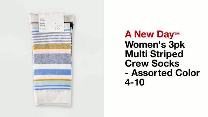 Women&#39;s 3pk Multi Striped Crew Socks - A New Day&#8482; Assorted Color 4-10, 2 of 5, play video