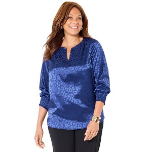 Catherines Satin Jacquard Peasant Blouse - 1 of 4