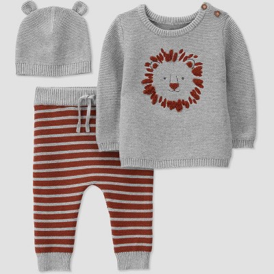 Image of Carter's Just One You®️ Baby Boys' 3pc Lion Sweater & Bottom Set - Gray 3M
