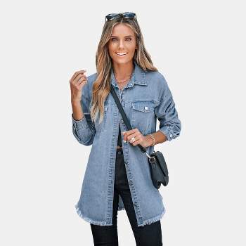 Women's Frayed Button-Front Denim Jacket - Cupshe