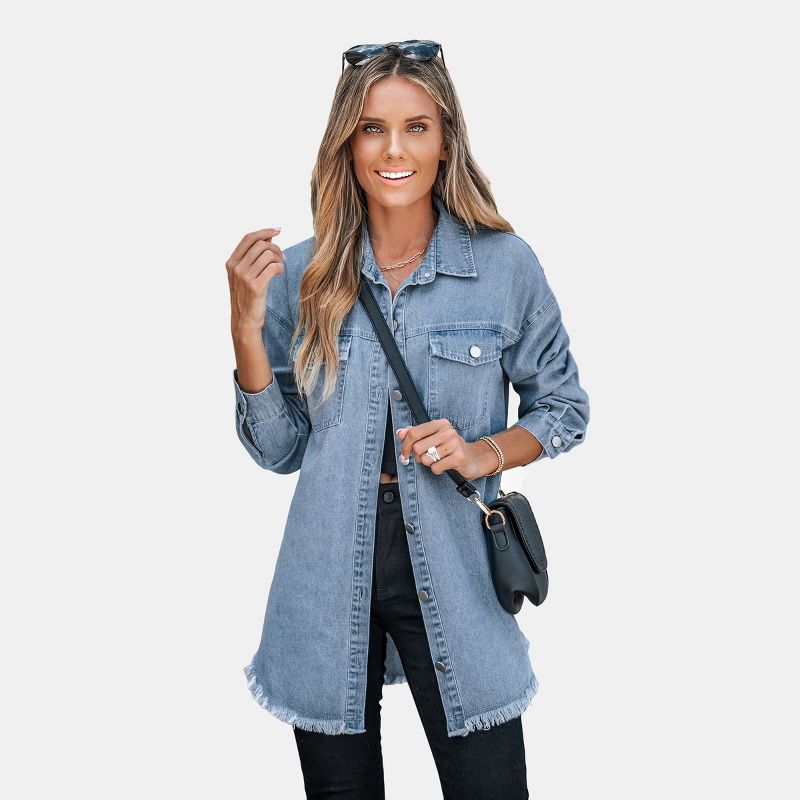 Women's Frayed Button-Front Denim Jacket - Cupshe, 1 of 7